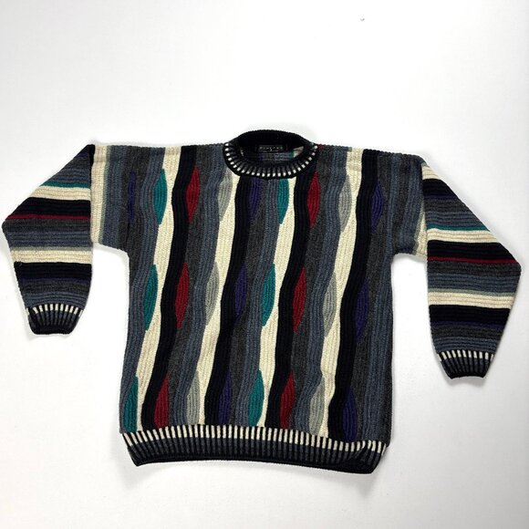 Vintage Protege Collection Mens Sweater Striped Wavy Sz L Cosby Style Dad USA - Picture 1 of 6